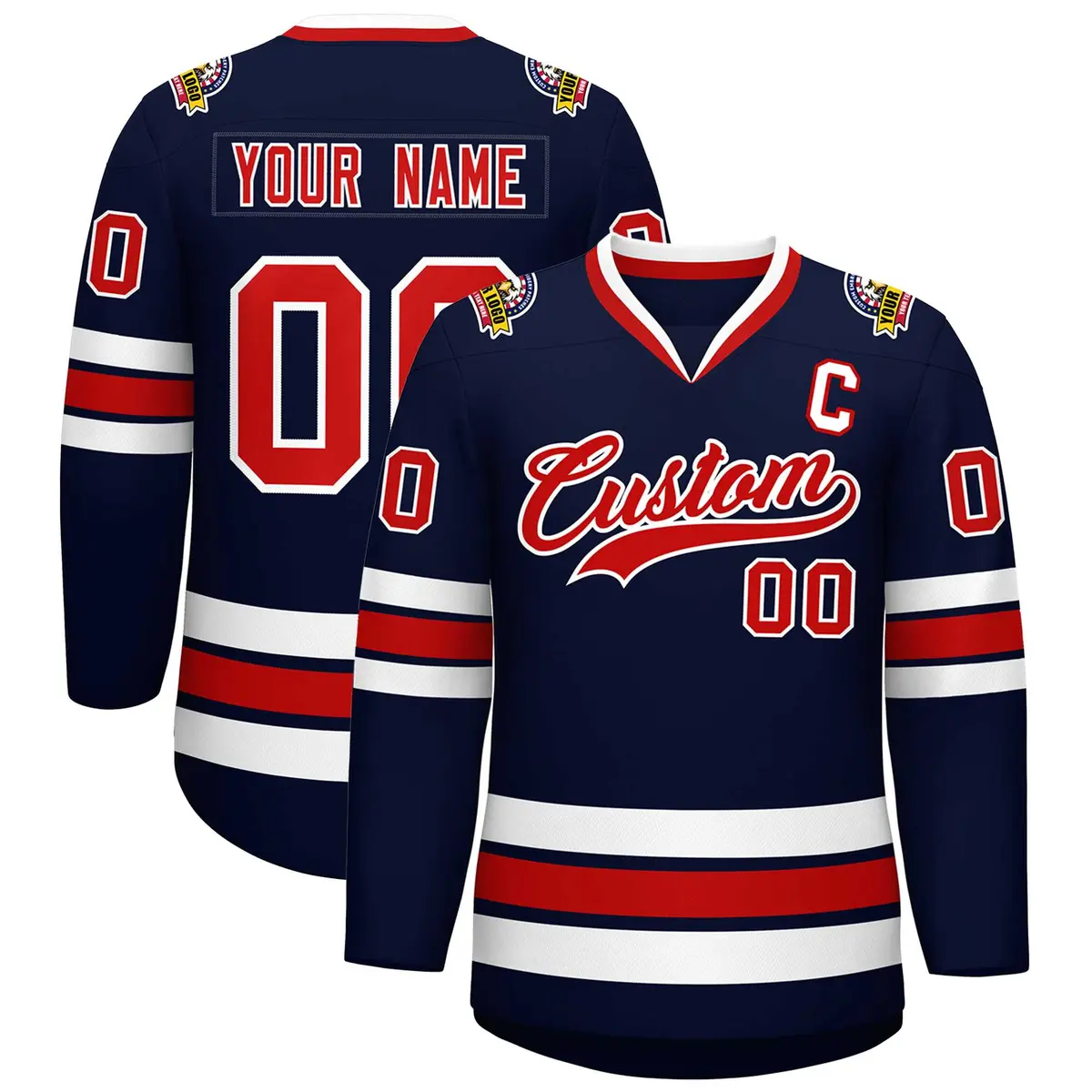 Navy Red-White Classic Style Hockey Jersey