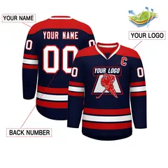 Navy Red-White Classic V-Neck Hockey Jersey 2