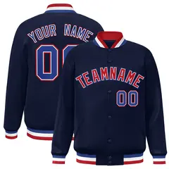 Navy Red-White Classic Varsity Full-Snap Letterman Jacket