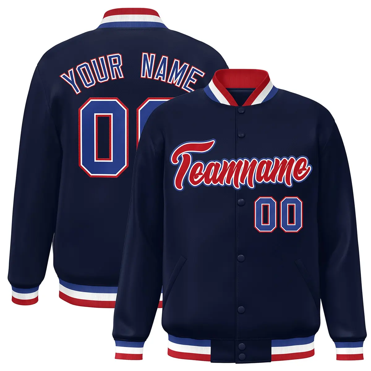 Navy Red-White Classic Varsity Full-Snap Letterman Jacket