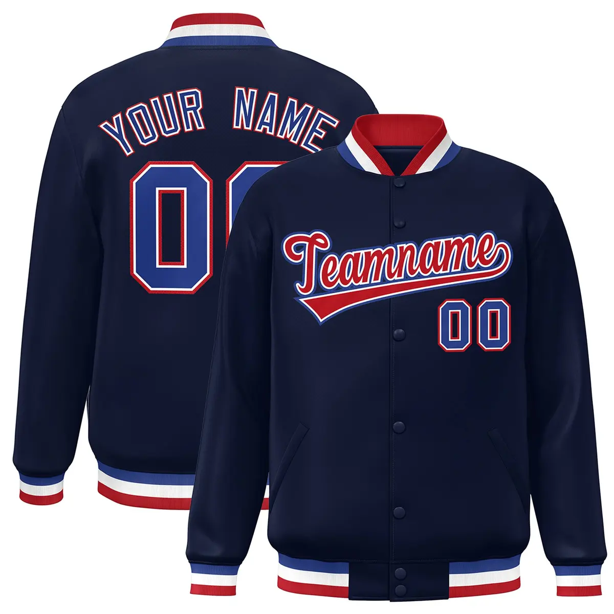 Navy Red-White Classic Varsity Full-Snap Letterman Jacket