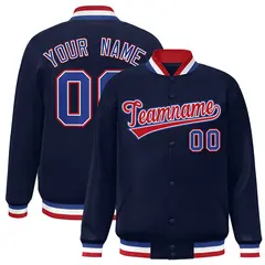 Navy Red-White Classic Varsity Full-Snap Letterman Jacket 1
