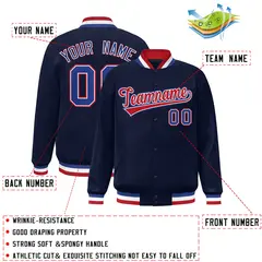 Navy Red-White Classic Varsity Full-Snap Letterman Jacket 2