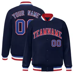 Navy Red-White Classic Varsity Full-Snap Letterman Jacket 1