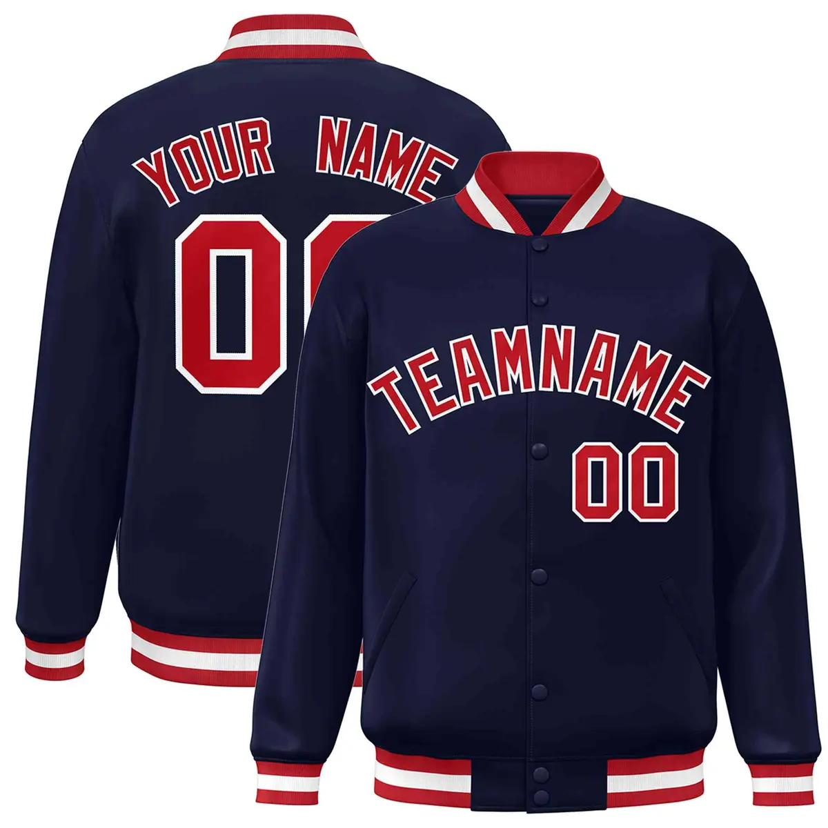Navy Red-White Classic Varsity Full-Snap Letterman Jacket