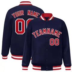 Navy Red-White Classic Varsity Full-Snap Letterman Jacket