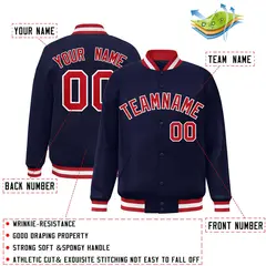 Navy Red-White Classic Varsity Full-Snap Letterman Jacket 2