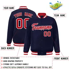 Navy Red-White Classic Varsity Full-Snap Letterman Jacket 2