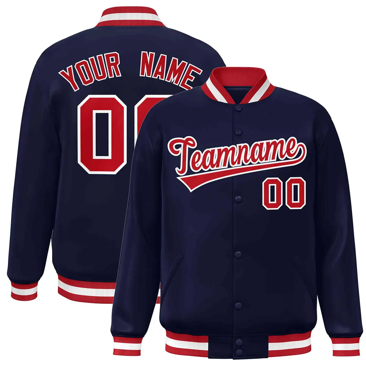 Navy Red-White Classic Varsity Full-Snap Letterman Jacket