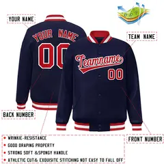 Navy Red-White Classic Varsity Full-Snap Letterman Jacket 2