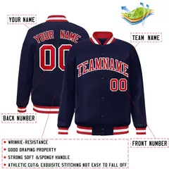 Navy Red-White Classic Varsity Full-Snap Letterman Jacket 2