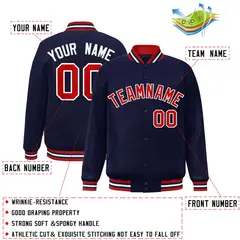 Navy Red-White Classic Varsity Full-Snap Letterman Jacket 2
