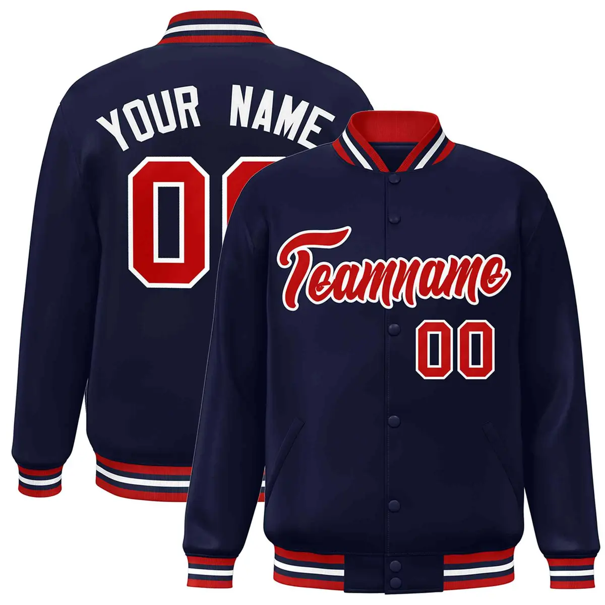 Navy Red-White Classic Varsity Full-Snap Letterman Jacket
