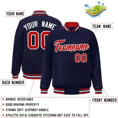 Navy Red-White Classic Varsity Full-Snap Letterman Jacket 2