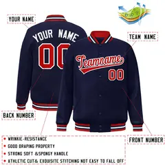 Navy Red-White Classic Varsity Full-Snap Letterman Jacket 2