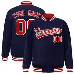 Navy Red-White Classic Varsity Full-Snap Letterman Jacket