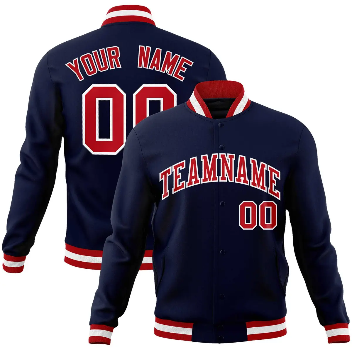 Navy Red-White Classic Varsity Full-Snap Letterman Jacket