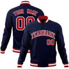 Navy Red-White Classic Varsity Full-Snap Letterman Jacket 1