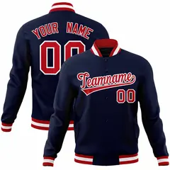 Navy Red-White Classic Varsity Full-Snap Letterman Jacket