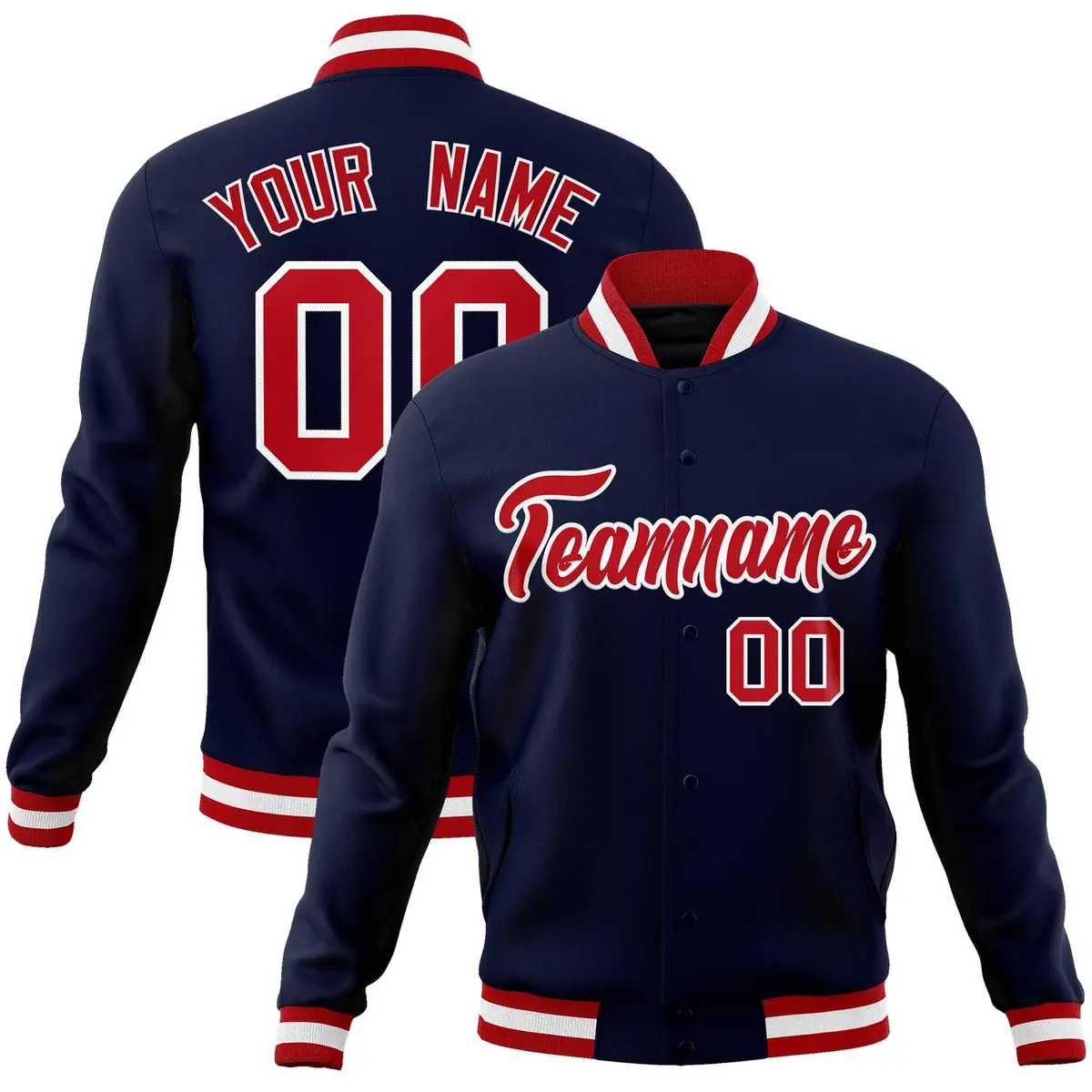 Navy Red-White Classic Varsity Full-Snap Letterman Jacket