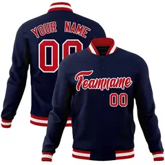 Navy Red-White Classic Varsity Full-Snap Letterman Jacket