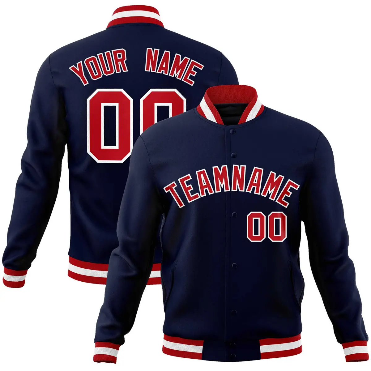 Navy Red-White Classic Varsity Full-Snap Letterman Jacket
