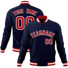Navy Red-White Classic Varsity Full-Snap Letterman Jacket