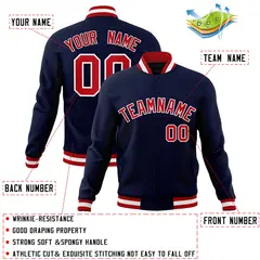 Navy Red-White Classic Varsity Full-Snap Letterman Jacket 4