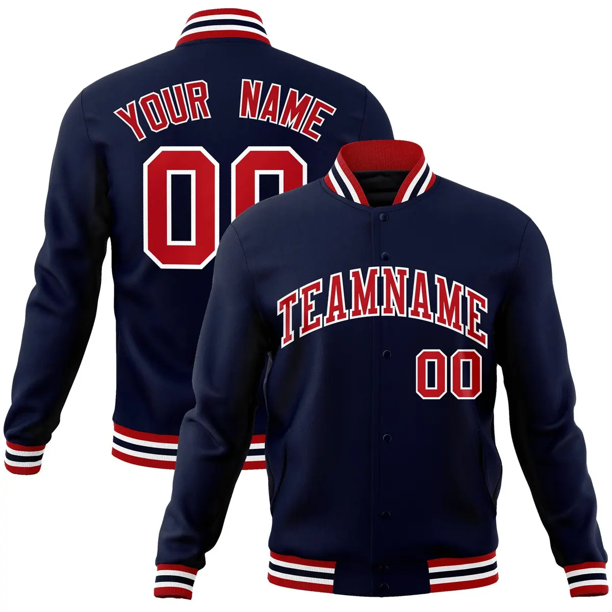 Navy Red-White Classic Varsity Full-Snap Letterman Jacket