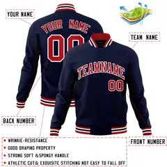 Navy Red-White Classic Varsity Full-Snap Letterman Jacket 4