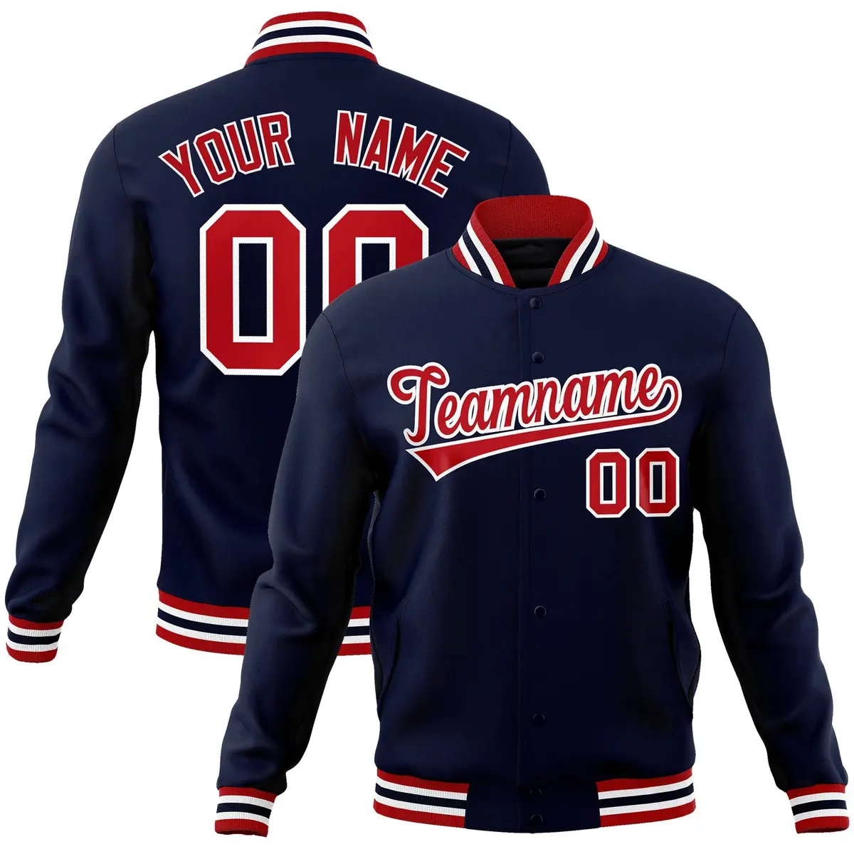 Navy Red-White Classic Varsity Full-Snap Letterman Jacket
