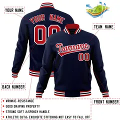 Navy Red-White Classic Varsity Full-Snap Letterman Jacket 4