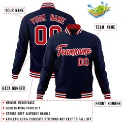Navy Red-White Classic Varsity Full-Snap Letterman Jacket 4