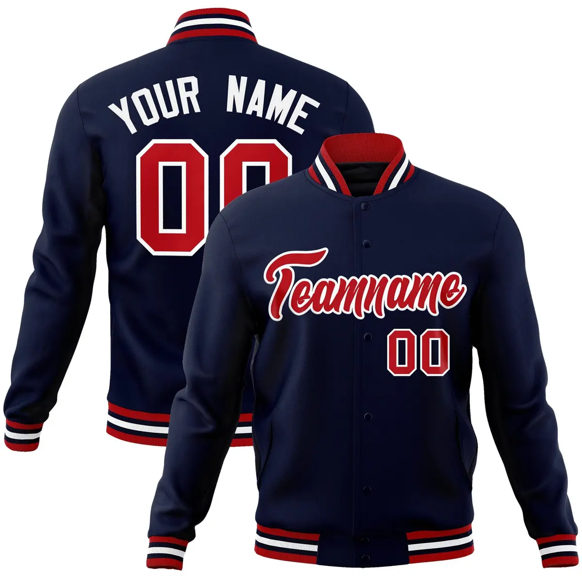 Navy Red-White Classic Varsity Full-Snap Letterman Jacket