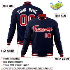 Navy Red-White Classic Varsity Full-Snap Letterman Jacket 4