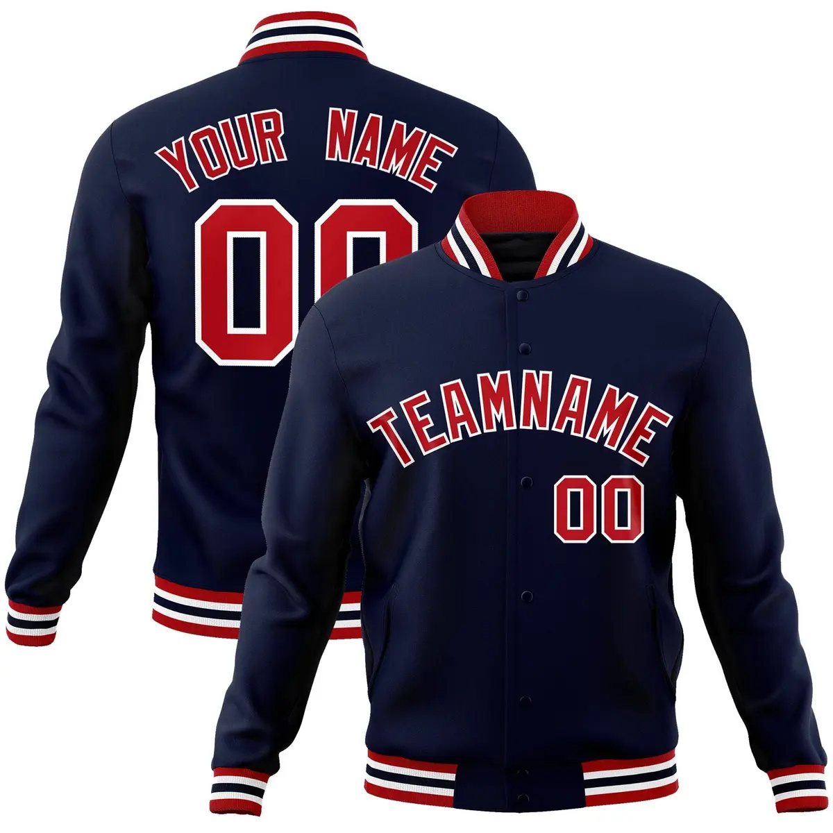 Navy Red-White Classic Varsity Full-Snap Letterman Jacket