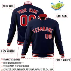 Navy Red-White Classic Varsity Full-Snap Letterman Jacket 4