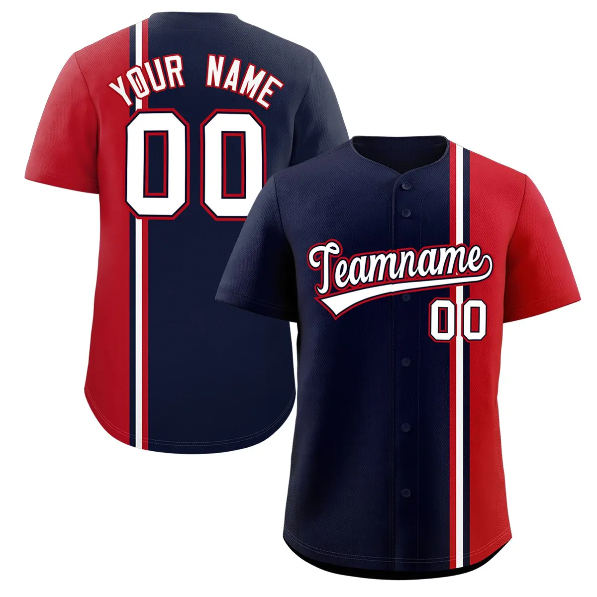 Navy Red-White Color Block Authentic Baseball Jersey