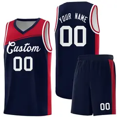 Navy Red-White Color Block Basketball Team Jersey