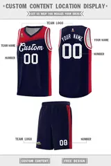 Navy Red-White Color Block Basketball Team Jersey 2