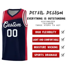 Navy Red-White Color Block Basketball Team Jersey 4