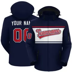 Navy Red-White Color Block Outdoor Hooded Waterproof Jacket 1