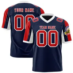 Navy Red-White Color Block Raglan Sleeves Football Jersey 1