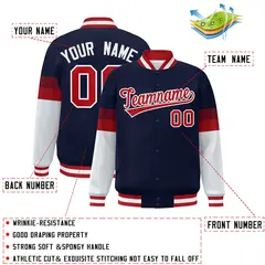 Navy Red-White Color Block Varsity Full-Snap Baseball Jacket 2