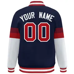 Navy Red-White Color Block Varsity Full-Snap Baseball Jacket 4