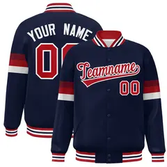 Navy Red-White Color Block Varsity Full-Snap Baseball Jacket 1