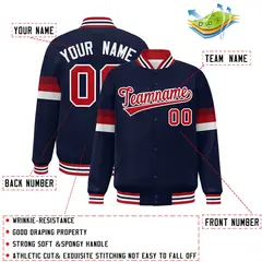 Navy Red-White Color Block Varsity Full-Snap Baseball Jacket 2