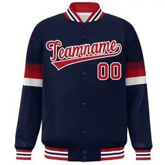 Navy Red-White Color Block Varsity Full-Snap Baseball Jacket 3