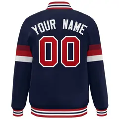 Navy Red-White Color Block Varsity Full-Snap Baseball Jacket 4