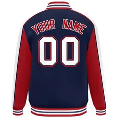 Navy Red-White Color Block Varsity Full-Snap Baseball Jacket 4